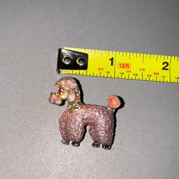 Vintage Poodle Dog Brooch Pin Set - Gold and Pink - Picture 5 of 7